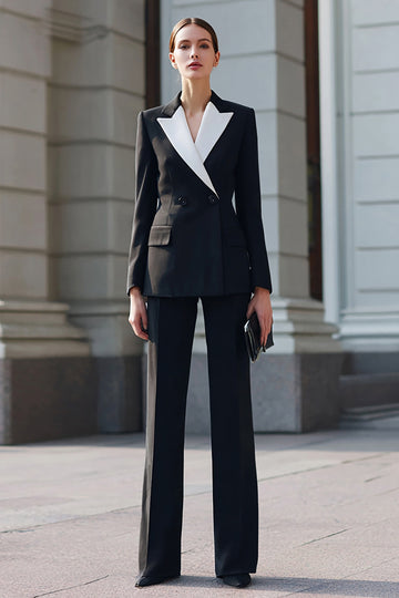 Black 2 Piece Notched Lapel Business Suits with Sleeves